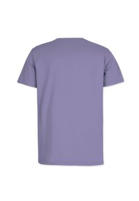 Lilla bomulds t-shirt med korte ærmer og rund hals, med et ensfarvet bagdesign og glat tekstur.