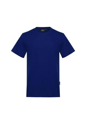 T-shirt in cotone blu navy con scollo rotondo classico, maniche corte e taglio dritto. Include un piccolo etichetta sul lato.
