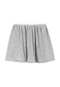 Fustă mini plisată gri, cu un model texturat de dungi orizontale. Dispune de un brâu elastic pentru o potrivire confortabilă.