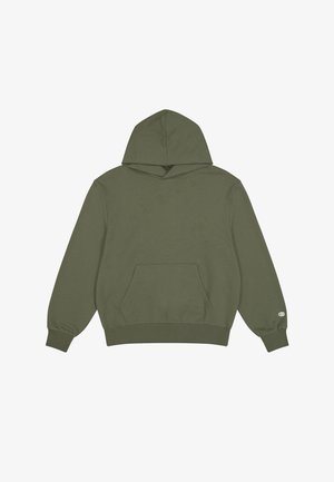 Olijfgroen sweatshirt met capuchon van zachte katoen, voorzien van een kangoeroezak, geribbelde mouwen en een trekkoord capuchon. Bevat een klein logo op de mouw.