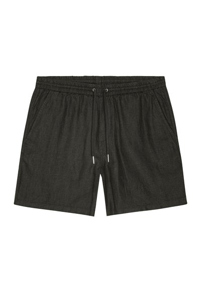Shorts décontractés gris foncé avec taille élastique, cordon de serrage et poches latérales, posés à plat sur un fond blanc.