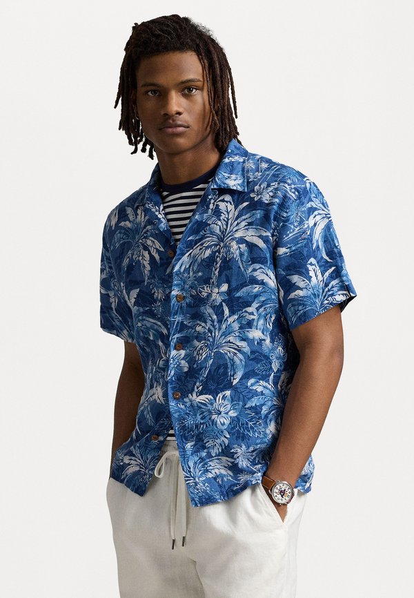 CLASSIC FIT TROPICAL-PRINT LINEN SHIRT - Shirt - indigo palm shadow