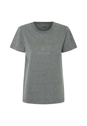 Pelēks kokvilnas T-krekls ar apaļu kaklu un īsām piedurknēm, ar līdzīgu grafisku apdruku, kas lasa "Pepe Jeans LONDON" gaišā krāsā.