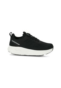 Black athletic sneaker with a breathable mesh upper, white midsole, textured sole, and logo "SWEDEMOUNT" on the side.