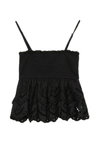 EMBROIDERED RUFFLED - Top - black