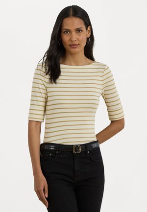 METALLIC STRIPED BOATNECK TEE - Tops - mascarpone cream/gold-colored