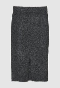 Jupe crayon en mélange de laine gris foncé, avec une texture lisse et une fente à l'avant pour faciliter le mouvement. Design épuré et ajusté.