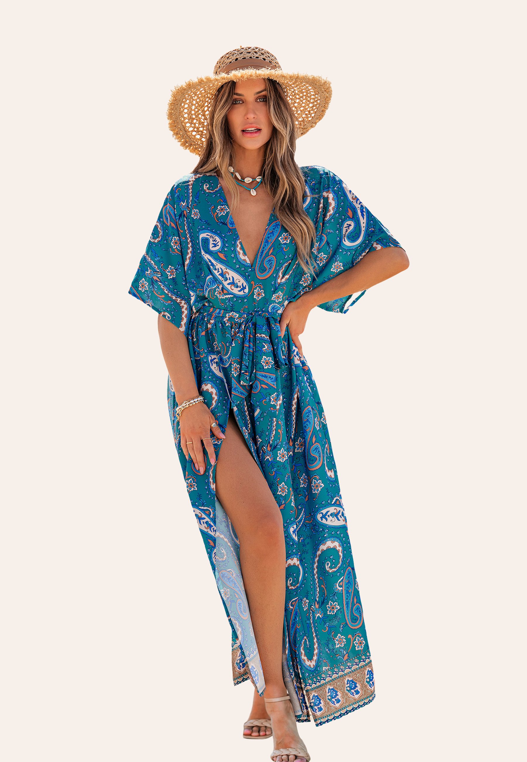 Cupshe Vestido largo teal/azul petróleo