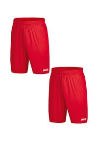 Rote Sportshorts aus leichtem Material, mit elastischem Bund und weißem "JAKO"-Logo auf der linken unteren Seite.