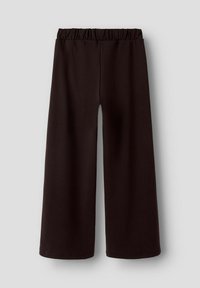 Black wide-leg pants with elastic waistband, displayed flat against a light background.