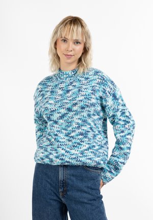 Strickpullover in einem strukturierten Muster mit verschiedenen Blau- und Weißtönen. Mit Rundhalsausschnitt, lockerer Passform und langen Ärmeln.