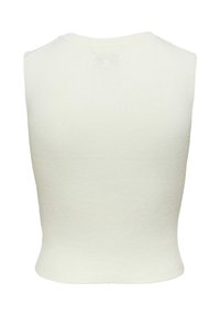 Haut sans manches en maille côtelée de couleur crème avec un col rond montant, vu de dos.