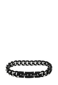 Pulsera de cadena negra con eslabones sobredimensionados y acentos de plata pulida, con una textura suave. Incluye un cierre negro con marca.
