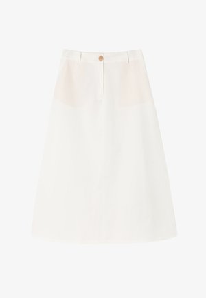 Gonna a trapezio bianca in misto cotone, con chiusura frontale a bottoni, due tasche laterali e sottili accenti testurizzati vicino alla vita.