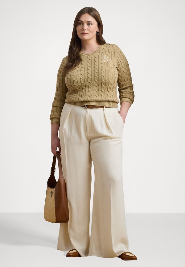 BUTTON TRIM CABLE KNIT COTTON SWEATER - Jumper - beige2