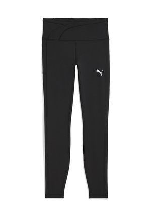 Leggings de sport noirs avec taille haute, poche latérale et logo Puma blanc sur la cuisse supérieure.