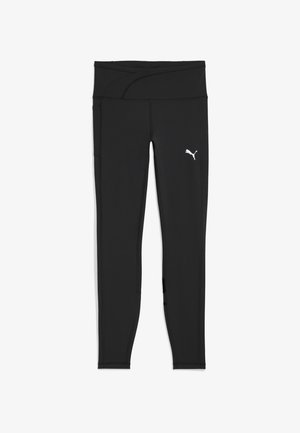 Leggings de sport noirs avec taille haute, poche latérale et logo Puma blanc sur la cuisse supérieure.