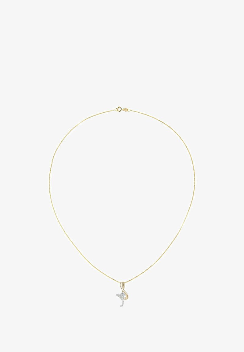 Kullast kaelakee õhukese kettaga ja detailselt töödeldud hõbedast ripats kõvera, madu sarnase kujuga, kaunistatud väikeste vääriskividega.