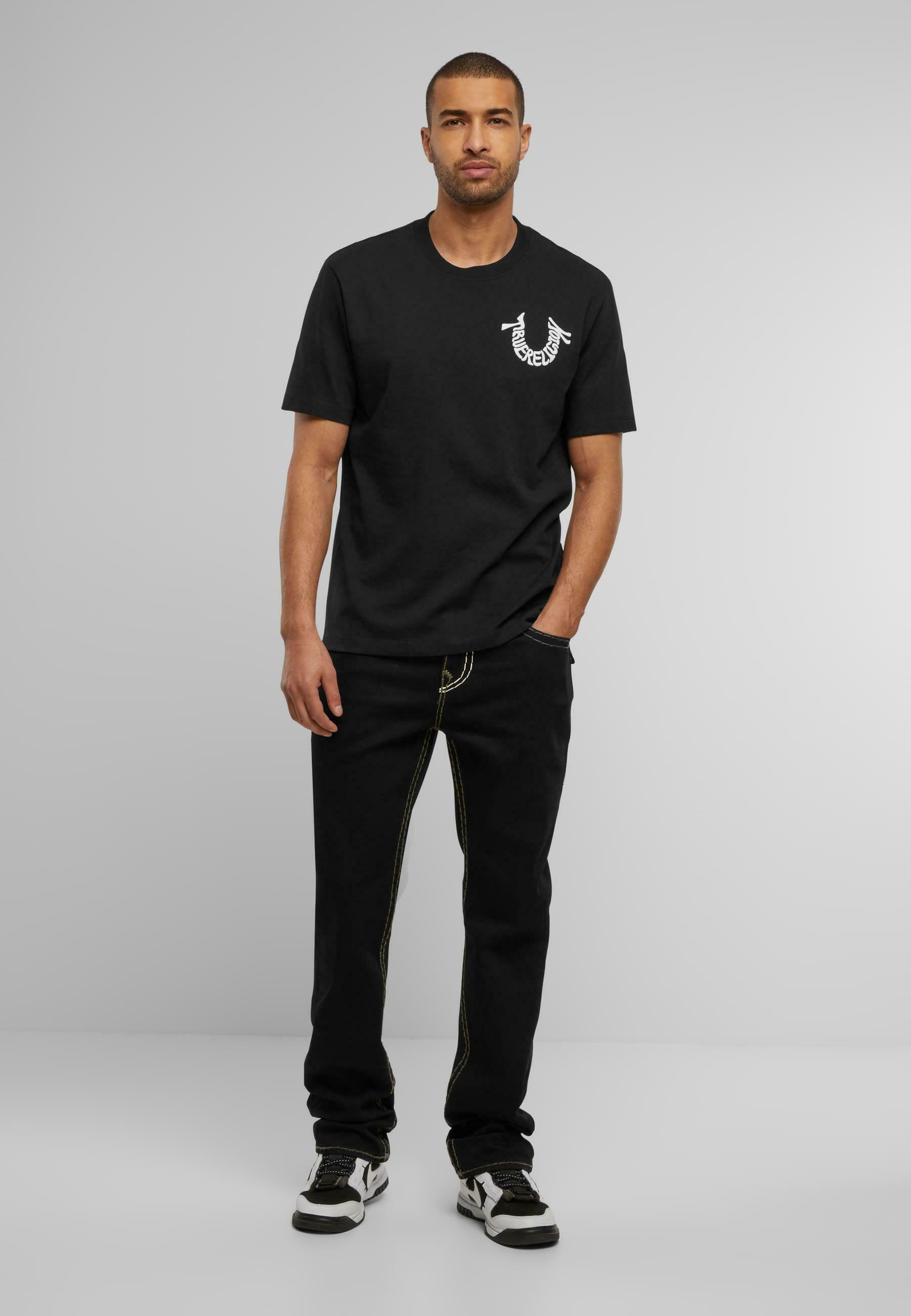 True Religion WARPED TR TEE - Tricou cu imprimeu - black/negru