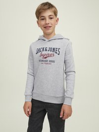 Jack & Jones Junior JJELOGO HOOD - Felpa con cappuccio - light grey melange