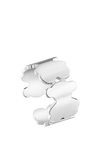 Pulsera de metal plateado con un diseño segmentado de eslabones en forma de nube, acabado pulido y textura suave en toda la pieza.