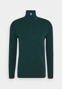 Mörkgrön, långärmad tröja med halv dragkedja i kragen. Tillverkad av slätt tyg med en åtsittande passform, med ribbade ärmslut och nederkant.