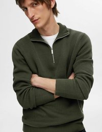 Selected Homme SLHDANE STRUCTURE HALF ZIP - Strikkegenser - forest night
