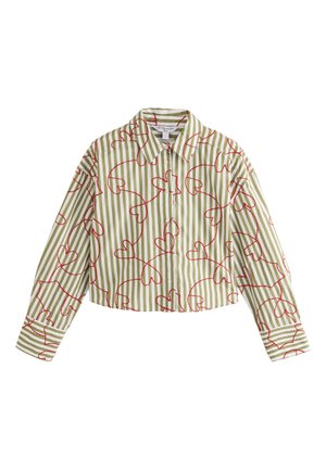 Next, REGULAR FIT - OVERSIZED BOYFRIEND LONG SLEEVE SHIRT  . - Hemdbluse - green white stripe heart embroidered