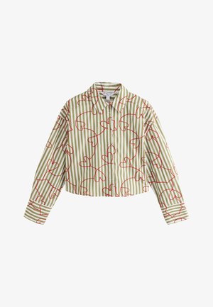 Next, REGULAR FIT - OVERSIZED BOYFRIEND LONG SLEEVE SHIRT . - Chemisier - green white stripe heart embroidered