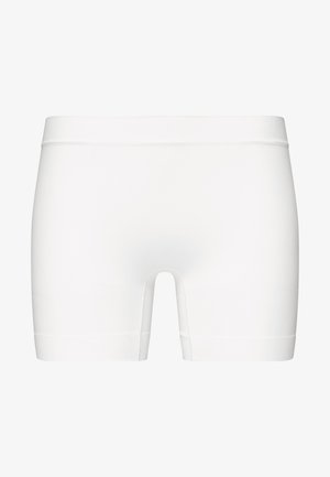 Witte boxershorts met een elastische tailleband, voorzien van een naadloos ontwerp en een lengte tot halverwege de dij. Glad, elastisch materiaal zonder zichtbare naden.