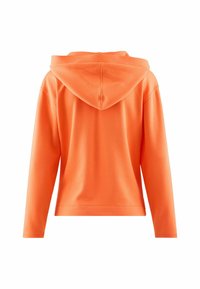Een oranje hoodie met lange mouwen en een trekkoordkap. Gemaakt van zachte stof, met een comfortabele pasvorm en een geribde zoom.