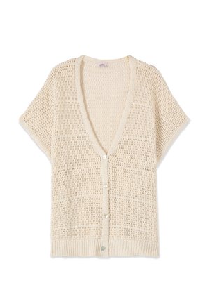 Oltre, CARDIGAN MANICHE CORTE TRAFORATO - Cardigan - bianco