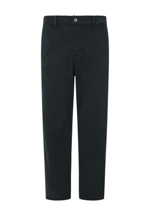 Czarne bawełniane spodnie o prostym kroju, z zapięciem na guzik, szlufkami na pasek i subtelnymi detalami w szyciu.