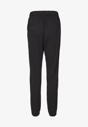 Crne trenirke s elastičnim pojasom, dva stražnja džepa i dizajnom suženih nogavica. Izrađene od mekog, rastezljivog materijala za udobnost.