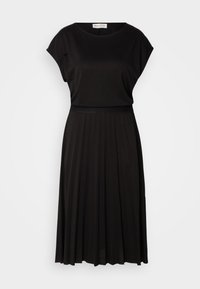 DRESS SHORT SLEEVE ROUND NECK PLISSÈE - Jersey dress - black