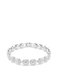 Swarovski karkötő váltakozó kerek ezüst gyöngyökkel és tiszta kristály díszítéssel, biztos záródással és fényes felülettel.