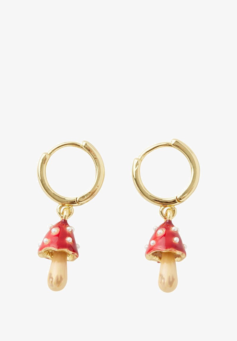 FABLE ENGLAND Enamel Mushroom Huggie Orecchini red white gold