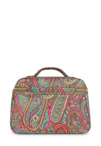 Geprinte tas met een kleurrijk paisley-design in roze, turquoise en bruine tinten. De tas heeft een bovenhandvat en twee met rits gesloten vakken.