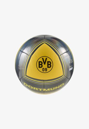 Geel-zwart voetbal met een BVB 09-logo en de tekst "Dortmund", representatief voor voetbalclub Borussia Dortmund.