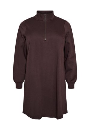Zizzi, SWEATKLEID MIT HOHEM RIPPKRAGEN UND REISSVERSCHLUSS - Sweat Dress - braun