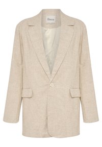 Beige linasest blazer, millel on üks nupp, nurgelised läbisõidud ja kaks eesmist taskut. Sujuv vooder, millel on mugav lõige.