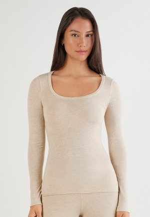 Langærmet T-shirt - beige