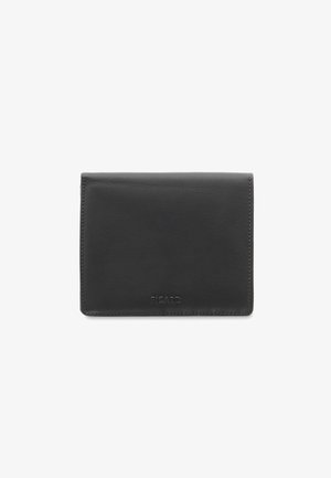 Portefeuille noir en cuir bifold avec le nom de marque embossé subtil « PICARD » à l'avant, présenté fermé sur fond blanc.