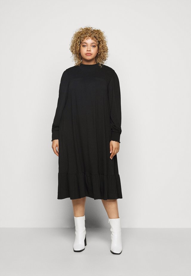 SHIRRED YOKE DRESS - Jerseykjoler - black