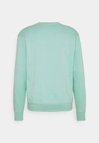 Felpa verde menta, colletto rotondo, maniche lunghe, texture morbida, polsini e orlo a coste, tessuto liscio, design minimalista, senza grafiche visibili.