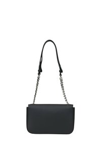 Borsa nera realizzata in materiale elegante, con forma rettangolare, tracolla regolabile e accentuata con catena.