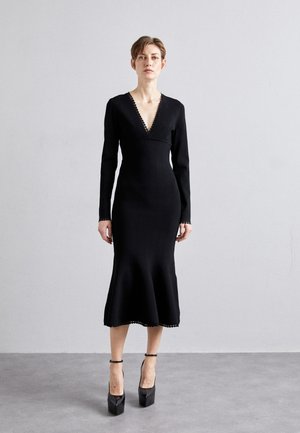 LONG SLEEVE V NECK DRESS - Kampsunkleit - black