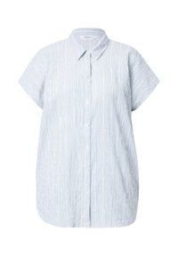 Blauw-wit gestreepte kortekoolshirt met een knoopsluiting aan de voorkant, met een kraag en een losse, relaxte pasvorm.