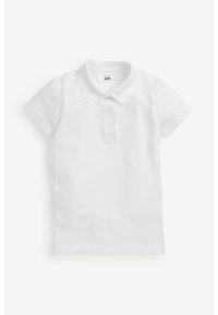 T-shirt polo blanc à manches courtes, col festonné et patte de boutonnage à trois boutons. Fabriqué en coton doux, texture lisse.