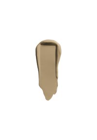 Campione di vernice beige con una texture liscia e lucida, caratterizzato da una forma leggermente curvata che si restringe nella parte inferiore e una finitura lucida.